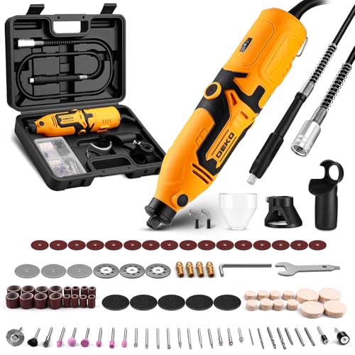 Rotary Tool Kit:DEKOPRO 1.4-Amp Power Hand Rotary Tools with 6 Variable Speed, 127pcs Accessories, 8000~35000RPM Electric Grinder Drill Machine Set with Flex Shaft for Carving, Cutting, Sanding Yellow - color: Yellow