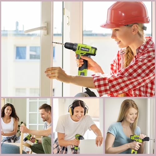 PULITUO 12V Green Cordless Drill Set Power Drill Kit with Battery and Charger,electric drill home improvement,3/8-Inch Keyless Chuck,Built-in LED,21+1 Torque Setting - style: 12v Drill (Green)
