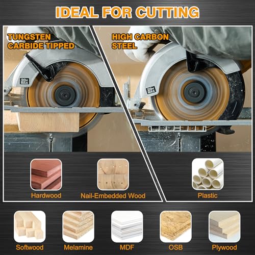 7-1/4 Inch Circular Saw Blade, 5/8” Arbor,24T for Framing&40T for Ripping and Cross Wood Cutting &60T for Fine Finish&140T for Plywood/OSB/Plastic, 4-Pack