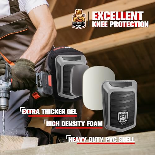 REXBETI Knee Pads for Men, Anti-slip Construction Gel Knee Pads for Work - color: Black&Gray