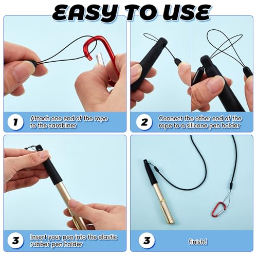 Lewtemi 5 Sets 24 Inch Pen Leash Tether for Clipboard Lanyard Carpenters Pencils Holder Clips Elastic Silicone Stretchable Pen Holder Ring Buckle for Nurses, Waitresses, Construction Workers, Office