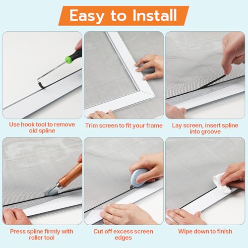 Window Screen Door Repair Kit, 48"x118" Fiberglass Window Screen Mesh, Washable Window Screen Door Replacement with Rolling Tool Spline Cutter Tape Measure for Windows Patio Sliding Screen Door - size: 48" x 118"
