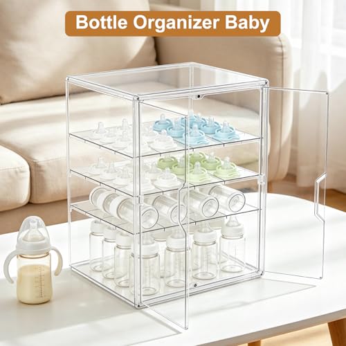ERTIUANIO Baby Bottle Organizer for Countertop Cabinet Storage - size: X-Large, style: 4-Tier Double-Door
