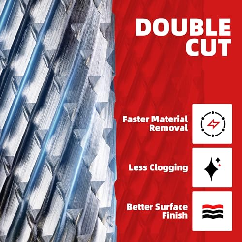 EZARC Tungsten Carbide Rotary Burr Set, 5PCS SB-5 Double Cut, 1/4" Shank - style: SB-5, 5PCS