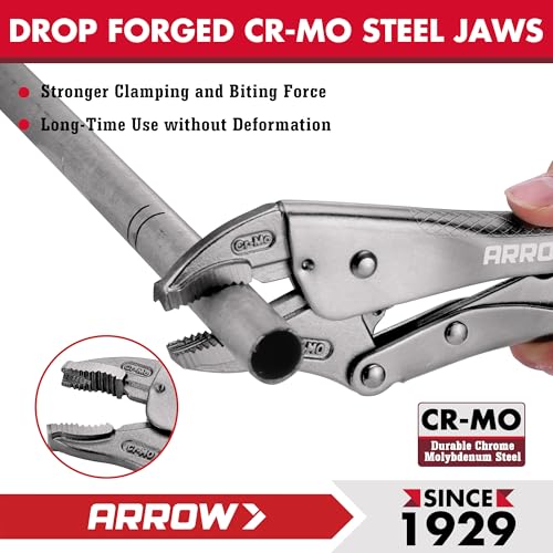 ARROW 2PCS Curved Jaw Locking Pliers Set 7" & 10" | CR-MO Steel Pliers, Adjustable Screw, One-Hand Release, Anti-Slip Handle - size: 7&10inch