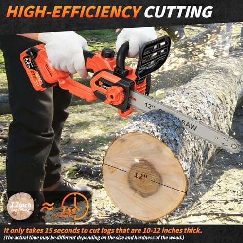 12 Inch Electric Chainsaw, Cordless Chain Saw with 2x4.0Ah Battery
