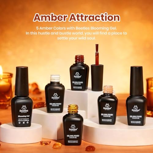Beetles Fall Gel Polish Set with Blooming Gel, Amber Tortoise Marble Effect - color: A - Amber Brown | Amber Attraction