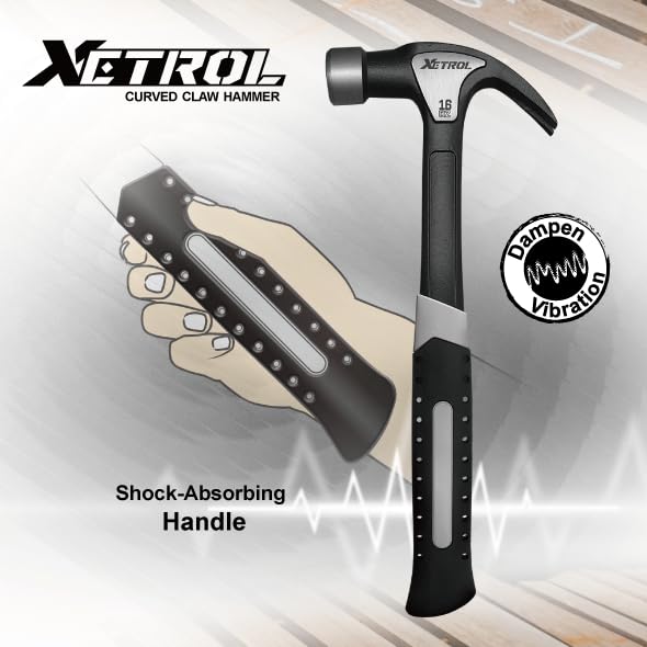 Steel Curved Claw Hammer 16oz, Solid One Piece Steel Heavy Duty Curved Hammer, Shock-Absorbing Handle Design, Ergonomic Comfortable Grip, Enhanced Leverage for Nail Pulling