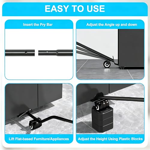 LOYAL TIGER Heavy Furniture Lifter Tool Set with 4 Raise Blocks,Black - color: Black