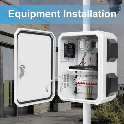 Outdoor Electrical Box with Thermostat and Fan, Cold-Rolled Steel Plate, Aluminum Alloy Back Beam, One-Piece Ventilation Design, IP65 Waterproof, Wall/Pole Mounted. (15.7" x 11.8" x 7.9") - size: 15.7" x 11.8" x 7.9"