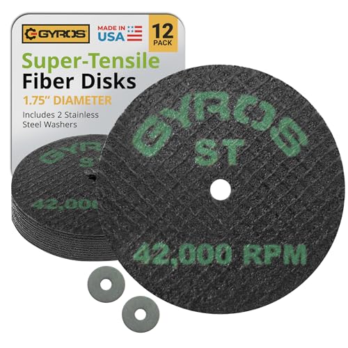 GYROS 1.75” Mini Resin Cut-Off Wheels for Rotary Tools, 12 Double Fiberglass Reinforced Cutting Discs, ST Materials Like Titanium, Carbon; Dremel Cutting Tool Accessory. Made in USA 11-41702/12 - size: 1.75 inches (12 pcs)