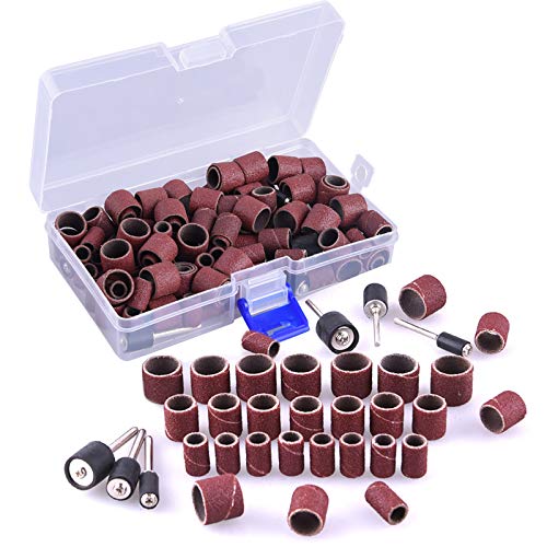 AUSTOR 132 Pieces Aluminum Oxide Sanding Drum Set with Free Box | Including 120 Pieces Drum Sander Sanding Sleeves,12 Pieces Drum Mandrels, for Dremel Rotary Tool