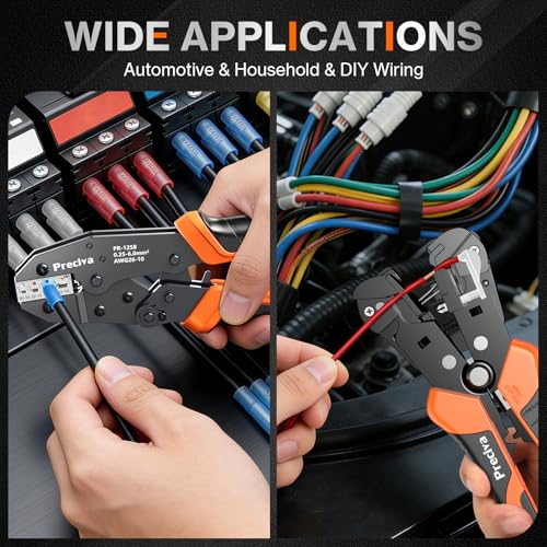 Preciva Wire Stripper and Crimper Tool, with AWG 24-10 Automatic Strippers and AWG 26-10 Ratchet Wire Crimper for stripping, cutting, and crimping heat-shrink connectors and insulated terminals