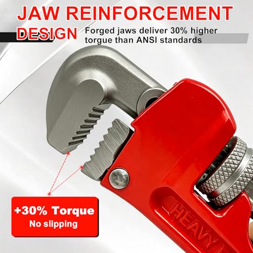 Heavy Duty 6 Inch Adjustable Pipe Wrench - Mini Straight Plumbing Tool for Tight Spaces & DIY Repairs, Red
