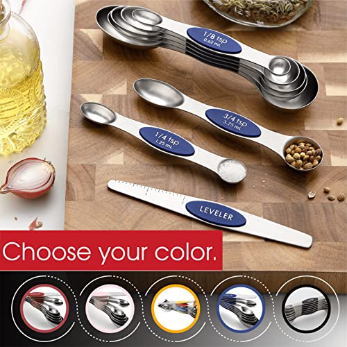 Spring Chef 8 Magnetic Measuring Spoons Set for Baking & Cooking, Sapphire - color: Sapphire, size: 1-Pack