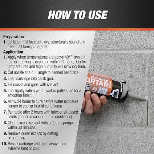 DAP Textured Mortar Premium Elastomeric Latex Filler & Sealant, Gray, 10.1 Oz (7079810082) - size: 10.1 Oz