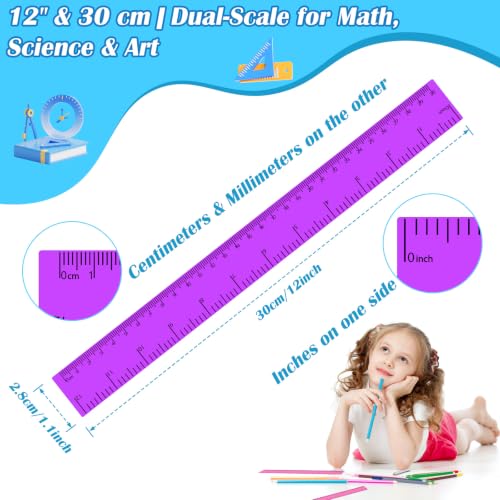 36 Pack 12" Clear Purple Plastic Rulers, Back to School Measuring Supplies - color: Purple