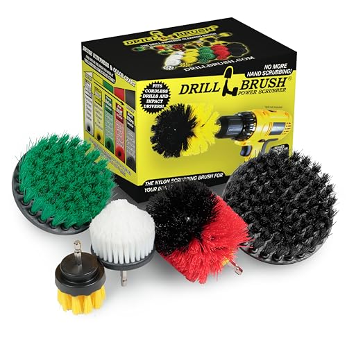 Drillbrush Multipurpose Cleaning Brush Set - Grout, Tile, Shower, Brick - color: White, Yellow, Green, Red, Black
