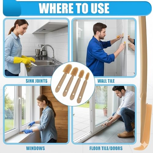 17PCS Rubber Caulking Spatulas Tool Set – 4 Size Silicone Sealant Finishing & Rubber Caulk Grout Spreader Applicator Kit with ABS Handle for Windown Kitchen Bathroom Floors Tiles Walls Brick Skirting