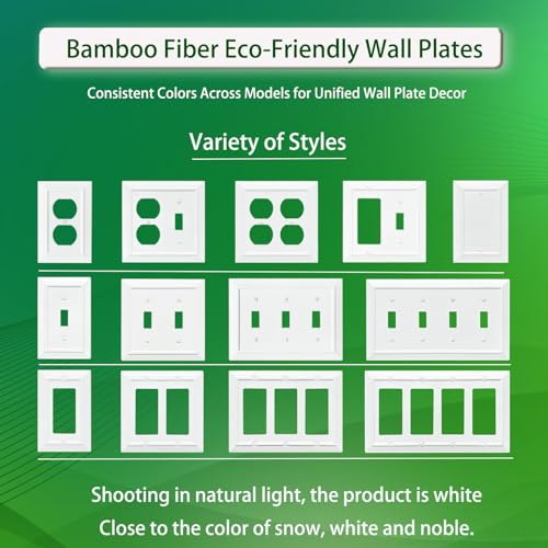 Classic Architecture Wall Plates,Light Switch covers, Electrical Outlet Covers, Duplex receptacle wall plates,Mid Size Bamboo Fiber Material Switch plates Pure White (1 Gang Duplex 4PK)