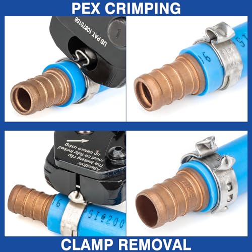 iCrimp PEX Crimping Tool Kit for 3/8-in, 1/2-in, 3/4-in, 1-in PEX Clamp Cinch & Removal, c/w 1/2''(20 Pack) and 3/4''(10 Pack) PEX Clamp Rings, PEX Tubing Cutter
