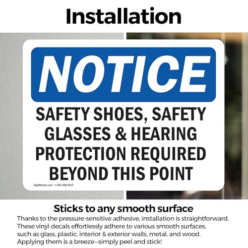 (2 Pack) Safety Shoes Safety Glasses & Hearing Protection OSHA Notice Sign 5 Inch X 3.5 Inch Vinyl Label Decal Sticker Weather Resistant, UV Protected for Workplace, Business, and Construction Site, Made in the USA - size: 5 Inch X 3.5 Inch, style: Vinyl