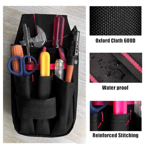 Small Tool Pouch with Belt Clip, Tool Pouch Holder,Multi Pocket Holster Organizer for Electrician Construction Maintenance,Durable Lightweight - color: Red