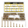 240PCS Wood Screws Assortment Kit, FIXLINK Zinc Coated Flat Head Screws Set - color: Yellow Zinc