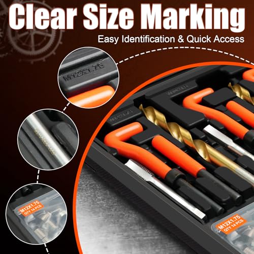 131PCS Thread Repair Kit, Metric Helicoil Repair Kit with HSS Drill Bits - size: Metric131pc