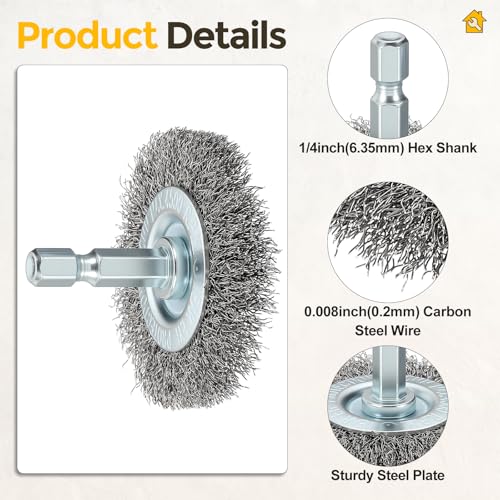2in Wire Wheels for Drill with 1/4in Hex Shank, Carbon Steel - size: 2 inch(0.008in Wire)