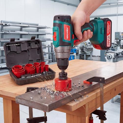 Bi-Metal Hole Saw Kit, HYCHIKA 17 Pcs High Speed Steel 3/4" to 2-1/2" Hole Saw Set in Case with Mandrels, Hole Saw Bit for Metal, Drilling PVC Board,and Plastic Plate