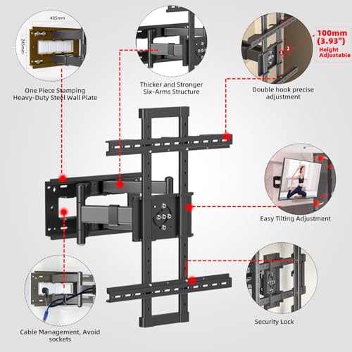 Full Motion TV Wall Mount for 50-90", Hold 264 lbs, ±90° Rotation - size: 50-90 inch