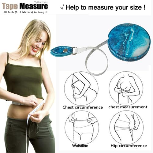 Tape Measure for Body Measuring Fabric Sewing Tailor Ruler Flexible Soft Pocket Small Mini Body Measurement Cloth Measuring Tape 60 Inch Premium Leather Retractable Tape Measure - color: Ocean Blue 1 pack