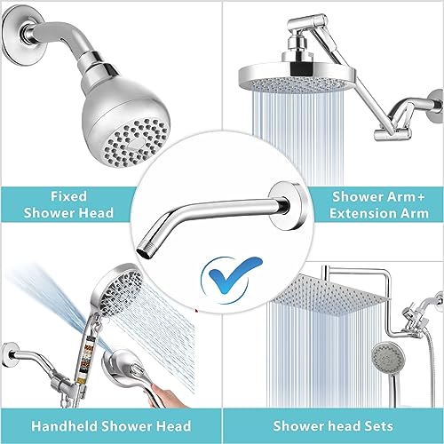 Shower Arm with Flange, 10 Inches Wall Mount Replacement Shower Head Arm For Fixed Shower Head and Handheld Showerhead, Chrome - color: Chrome, style: 10 Inch