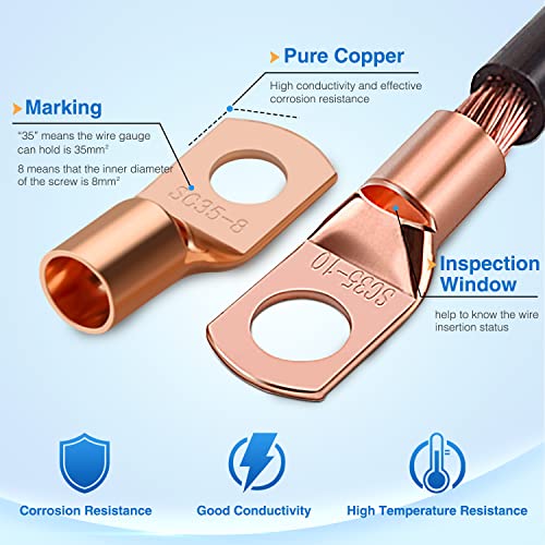 Nilight 150PCS Copper Wire Lugs and Heat Shrink Tubing | Heavy Duty 70PCS Battery Crimp Terminal and 80PCS 3:1 Heatshrink Tubes for 2 4 6 8 10 AWG Wires Distribution Box Battery Cable Solar Systems - color: 150PCS Copper Wire Lugs