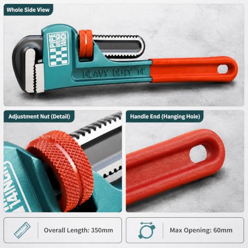 Heavy Duty Pipe Wrench, 14" Adjustable Straight Plumbing Wrench, High Drop-Forged jaws, Professional Pipeline Tool for Water Pipe Fittings, Mechanical assembly, Workshop Operations - size: 14inch