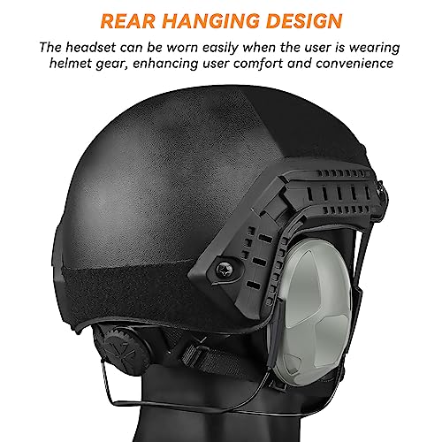 Tactical Shooting Earmuffs,Rear Mounted Noise Cancelling Headphones for Tactical Games, Construction Site, Hunting - color: Grey