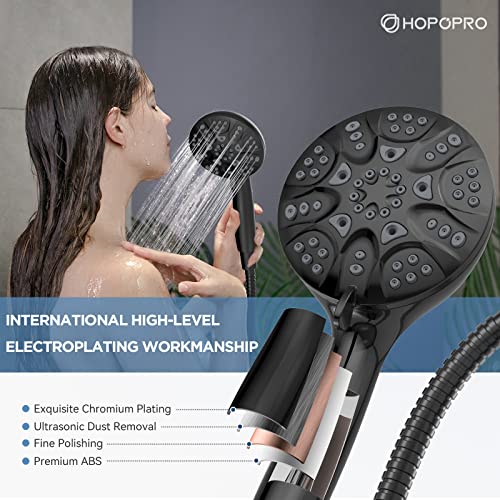 6-Mode High Pressure Handheld Shower Head Set, Consumer Reports Recommended HOPOPRO High Flow Hand Held Showerhead with 59 Inch Hose Bracket Teflon Tape Rubber Washers - color: Matte Black, style: 6 Modes