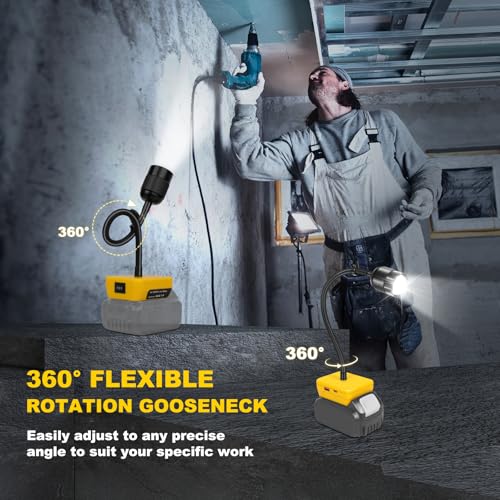 LED Rechargeable Work Light Compatible with Dewalt 20V Battery - 30W 9000LM - color: Black