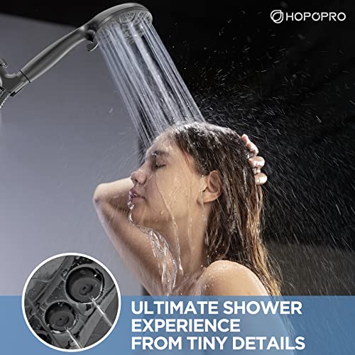 6-Mode High Pressure Handheld Shower Head Set, Consumer Reports Recommended HOPOPRO High Flow Hand Held Showerhead with 59 Inch Hose Bracket Teflon Tape Rubber Washers - color: Gray, style: 6 Modes