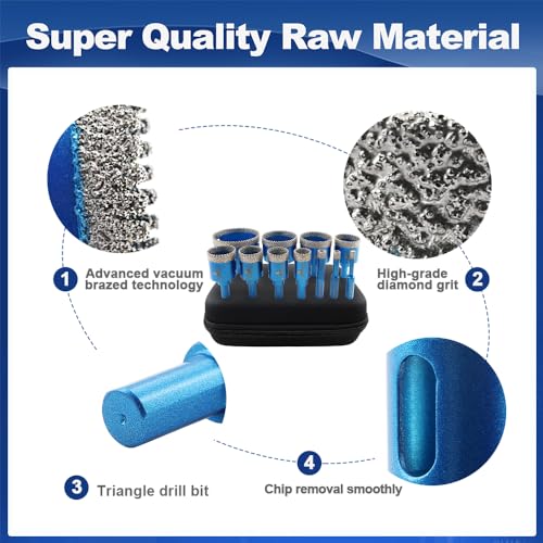 Tile Hole Saw Kit Diamond- BRSCHNITT 11pcs Diamond Core Drill Bit for Porcelain Tile Ceramic Marble Granite Drilling Triangle Shank - size: 6/8/10/20/25/28/32/35/45/50/65D