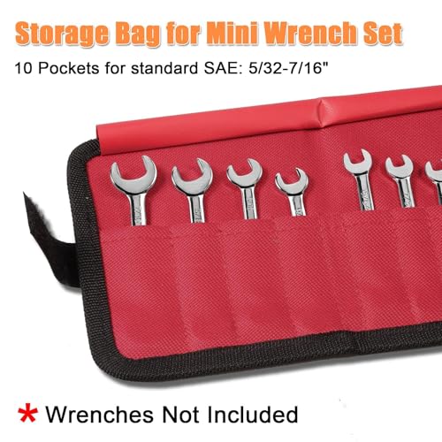 SPEEDWOX 10 Pockets Wrench Tool Organizer Bag, Tool Storage Bag for Mini Wrenches, SAE 5/32-7/16", Red Canvas Tool Organizer with Protective Flap - size: SAE Pouch