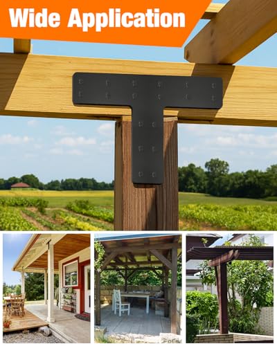 4 Pack T Post Timber Frame Brackets, 14"x10" T Flat Mending Plate - size: 4 Pcs-14"x10"