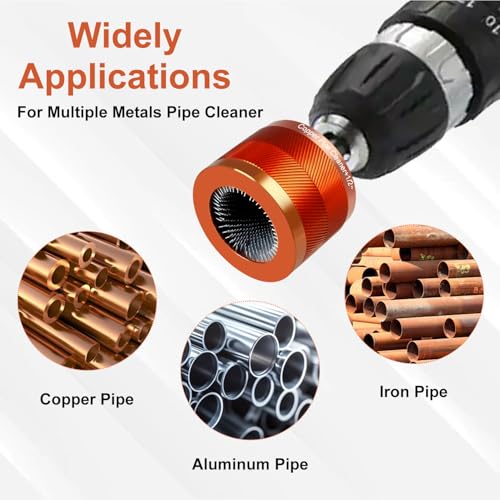 1/2" & 3/4" Metal Copper Pipe Cleaner Set with 1/4 Hex Shank, Replaceable Brush, Each Set Additional 3Pcs Replaceable Blades for Cleaning Rust, Stains, Paint on Copper Pipes and Various Metal Pipes - size: 1/2" & 3/4"