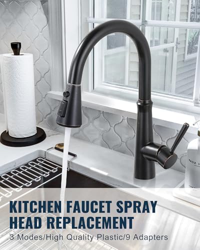 Pull Down Spray Head Replacement - for Kitchen Faucet Sprayer Head with 9 Adapters, 3 Function Pull Out Faucets Spray Nozzle Compatible with Moen, American Standard Faucets, Oil Rubbed Bronze - color: Oil Rubbed Bronze