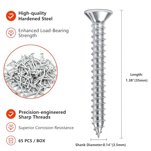 65pcs 1-1/3 inch Galvanized Wood Screws,Wood Screws for Drywall,Phillips Drive Self Tapping Dry Wall Screws - size: 1-1/3in(65pcs)