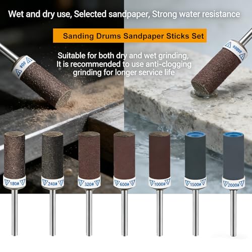 30Pcs Sanding Drums Sandpaper Sticks for Dremel Rotary Tool, 1/8 Inch Shank Sanding Bands 180-2000 Grit for Metal Rust Removal, Wood Grinding,Rotary Tool Accessories with Storage Case - size: 30PCS