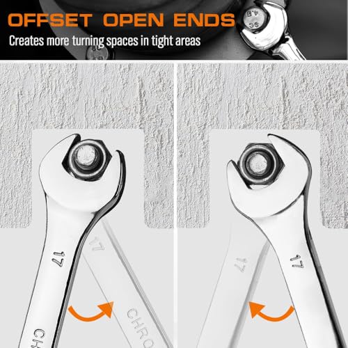HORUSDY 15-Piece Metric Wrench Sets, Premium Combination Wrench Set Metric 8-22mm, Max Torque, 12-Point, Chrome Vanadium Steel, with Storage Rack - style: 15-Piece Metric Wrench Set