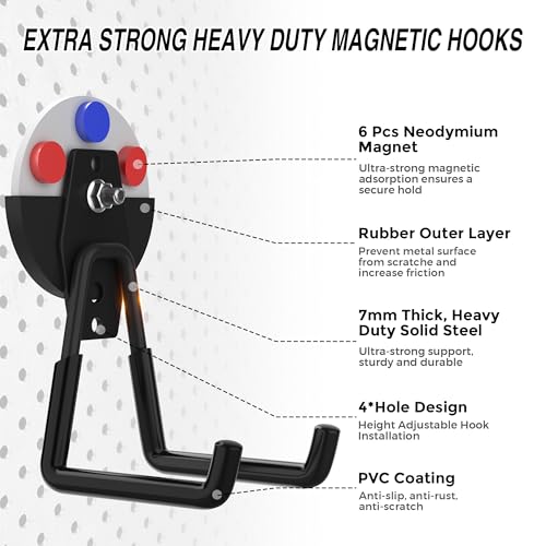 4Pcs Heavy Duty Storage Magnetic Utility Hooks Large Garage Strong Extra Magnet Hooks Hanger with Anti-Slip Coating Heavy Duty Magnetic Hooks for Hanging Power Dril Garage Garden Tools Black - color: 2.6in Magnet-4 Pack-Black