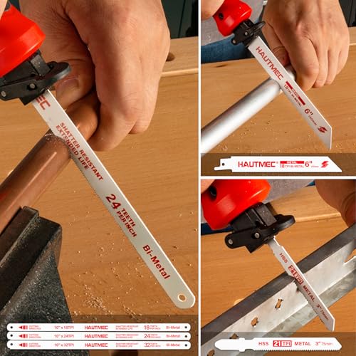 HAUTMEC 10-In-1 Multipurpose Hand Saw for Wood, Metal, Plastic & Drywall, Compact Hacksaw with Tool-Free Blade Change, Self-Locking Handle, Blade Storage Box & 10 Professional Saw Blades – HTHSH25032